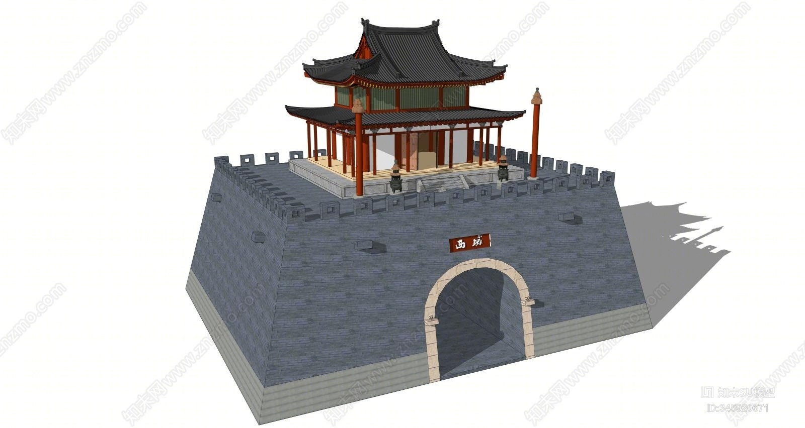 中式塔楼SU模型草图
