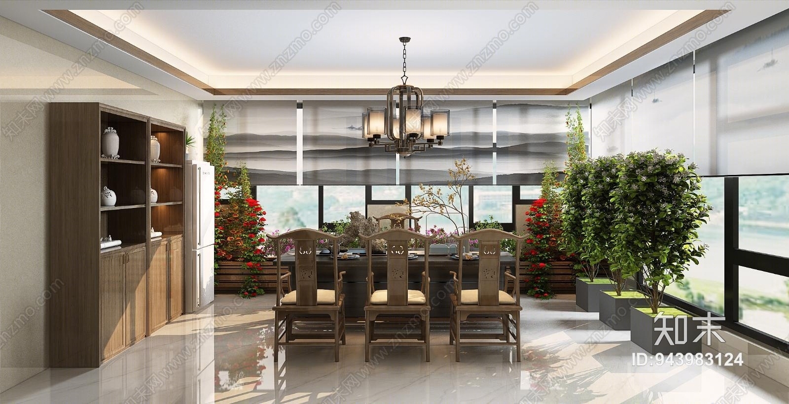 新中式楼顶3D模型下载【ID:943983124】