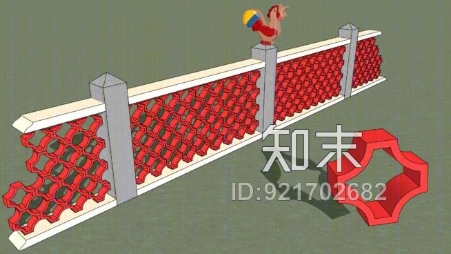 带装饰砖的栏杆SU模型下载【ID:921702682】