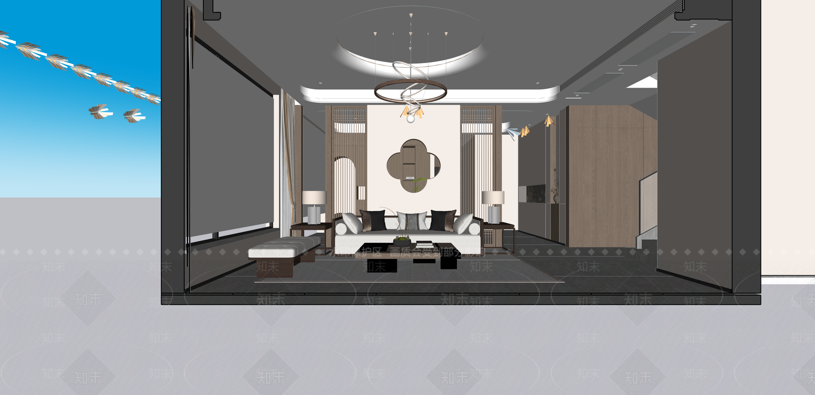 新中式家居客厅SU模型下载【ID:1215209556】