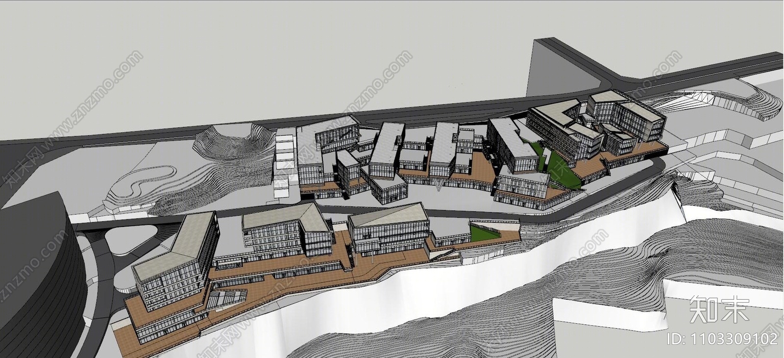 现代山地办公建筑SU模型下载【ID:1103309102】