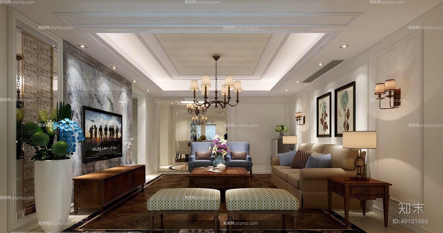 美式简约布艺脚凳3D模型下载【ID:40151869】