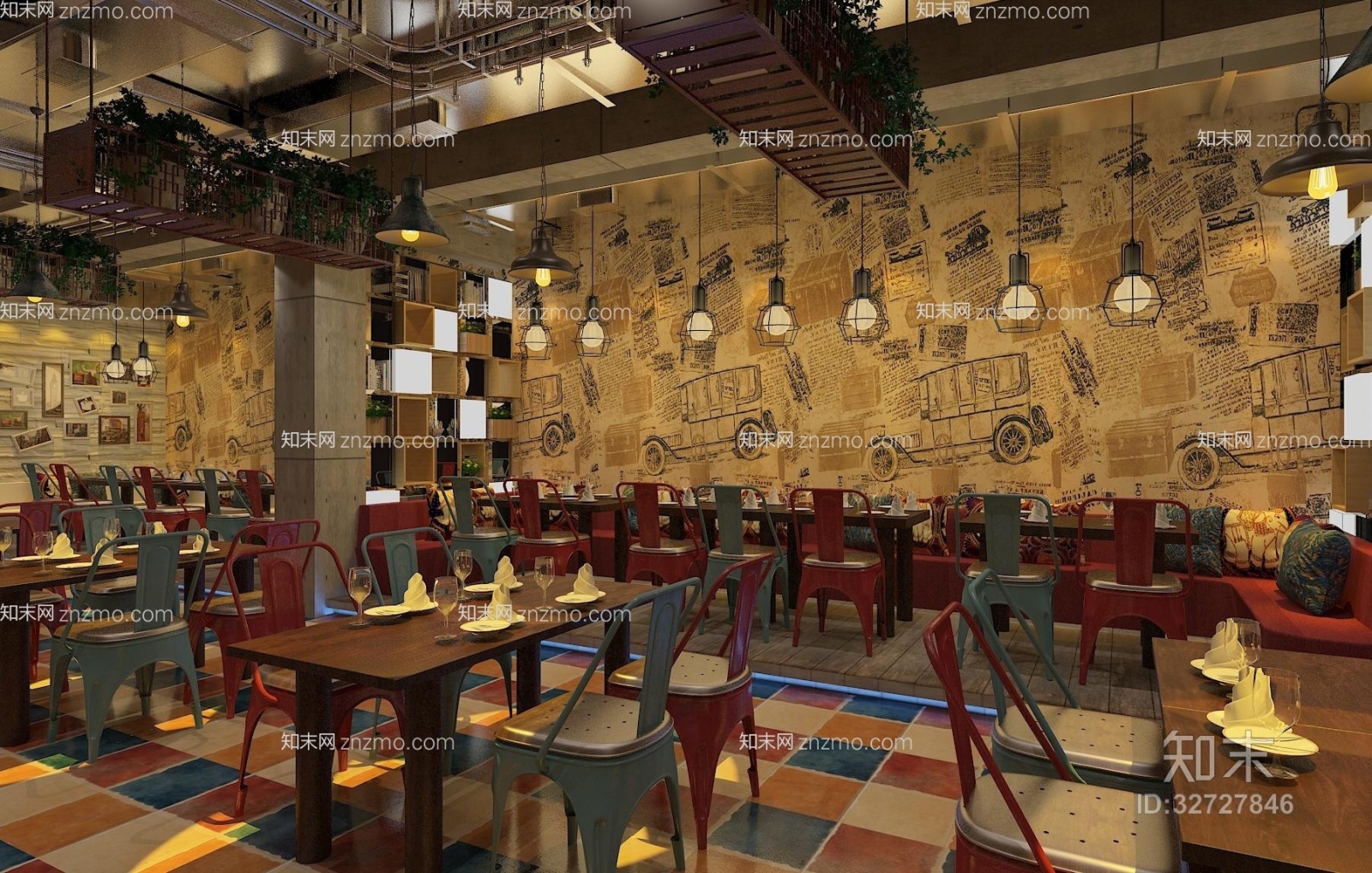 现代铁艺餐桌椅组合3D模型下载【ID:32727846】