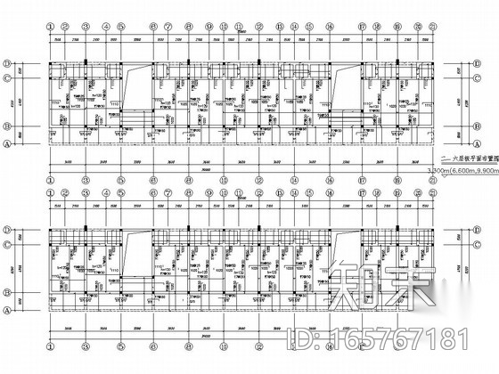 六层砖混结构中学宿舍楼结构施工图（含建筑图）cad施工图下载【ID:165767181】