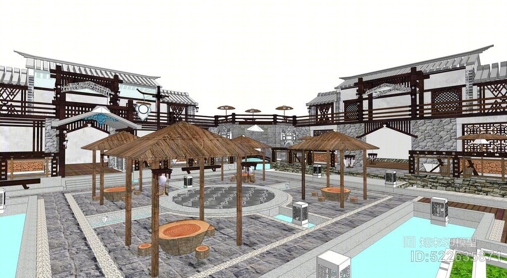 中式古建广场景观SU模型下载【ID:522635871】