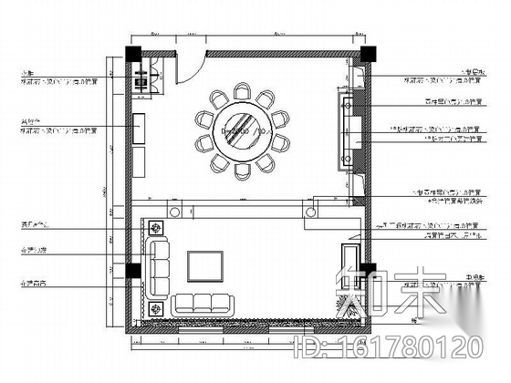 国际酒店中餐厅小包房设计图cad施工图下载【ID:161780120】