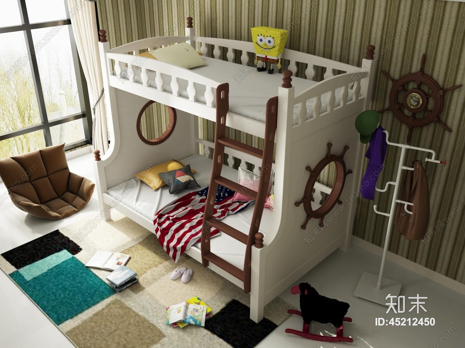 欧式儿童高低床玩具组合3D模型下载【ID:45212450】