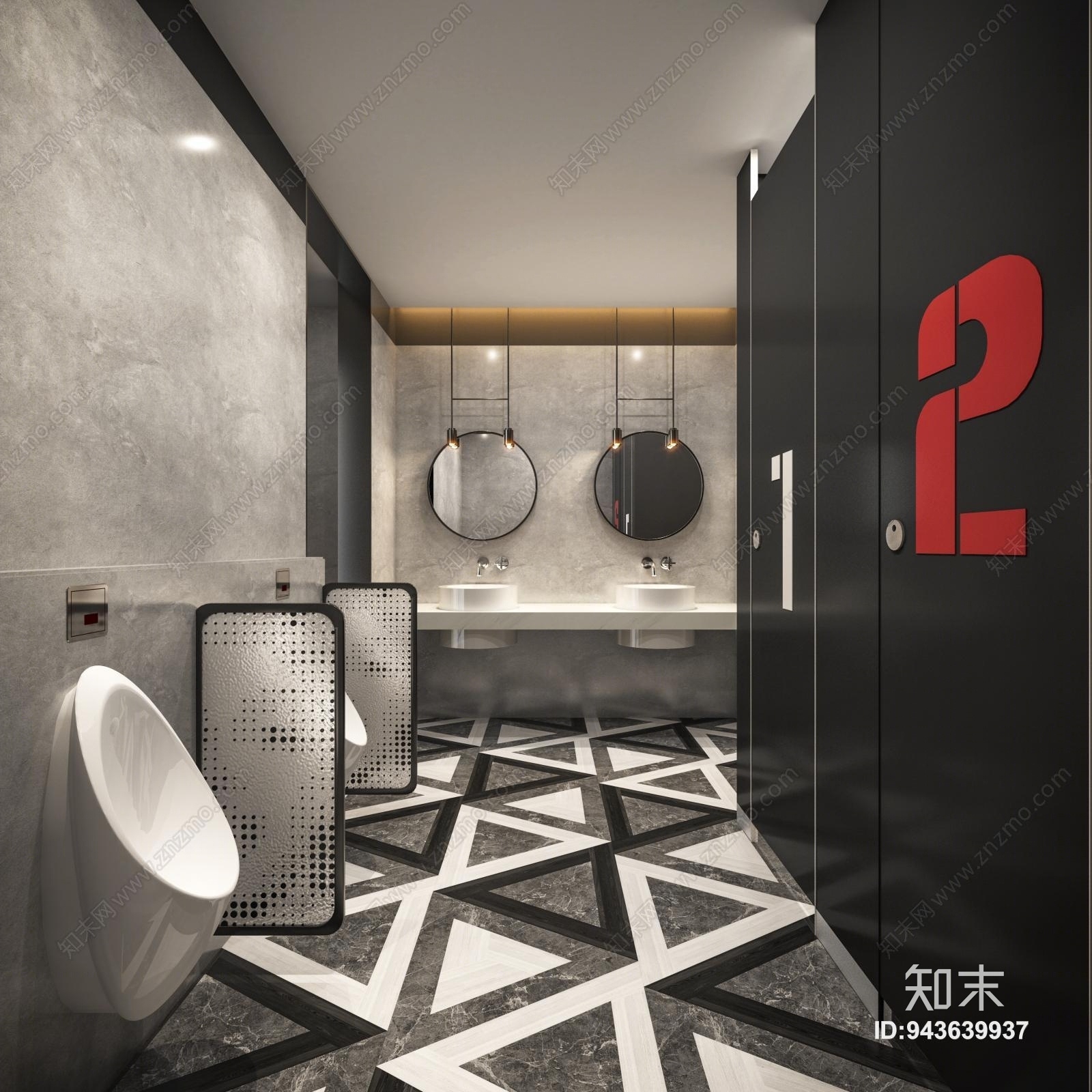 工业风格公共卫生间3D模型下载【ID:943639937】