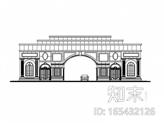 [成都]欧式风格小区大门建筑设计施工图（两个方案施工图下载【ID:165432126】