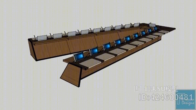 带监视器的V型会议桌SU模型下载【ID:424600481】