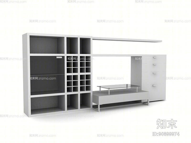 现代白模收纳柜3D模型下载【ID:90899974】