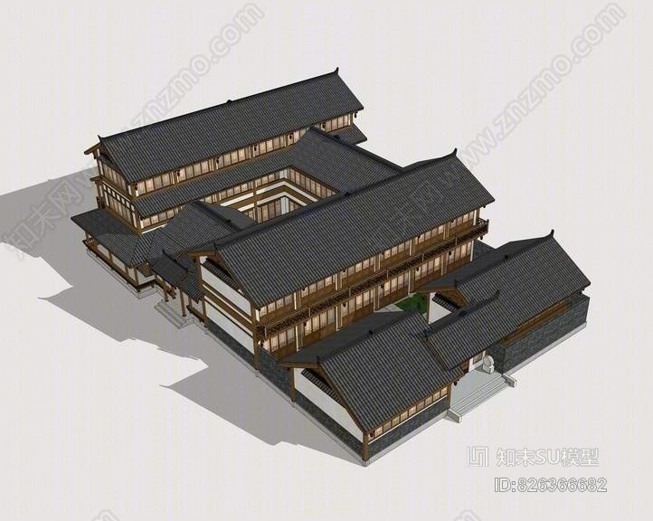 南方古建二进院SU模型下载【ID:826366682】