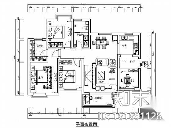 [贵阳]100㎡三居室住宅装修CAD施工图施工图下载【ID:161691128】