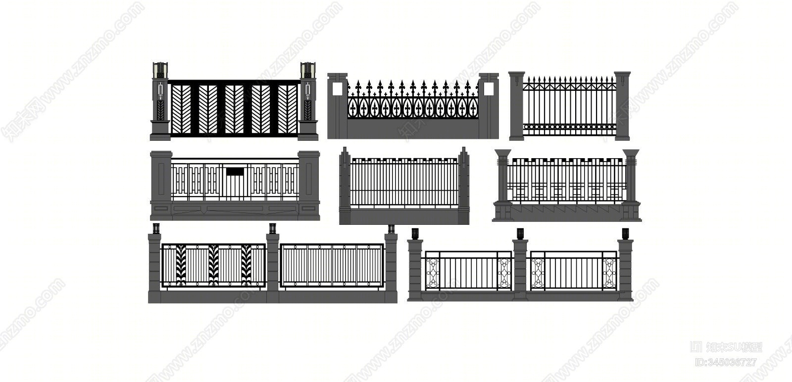 现代室外花园栏杆扶手SU模型下载【ID:345036727】