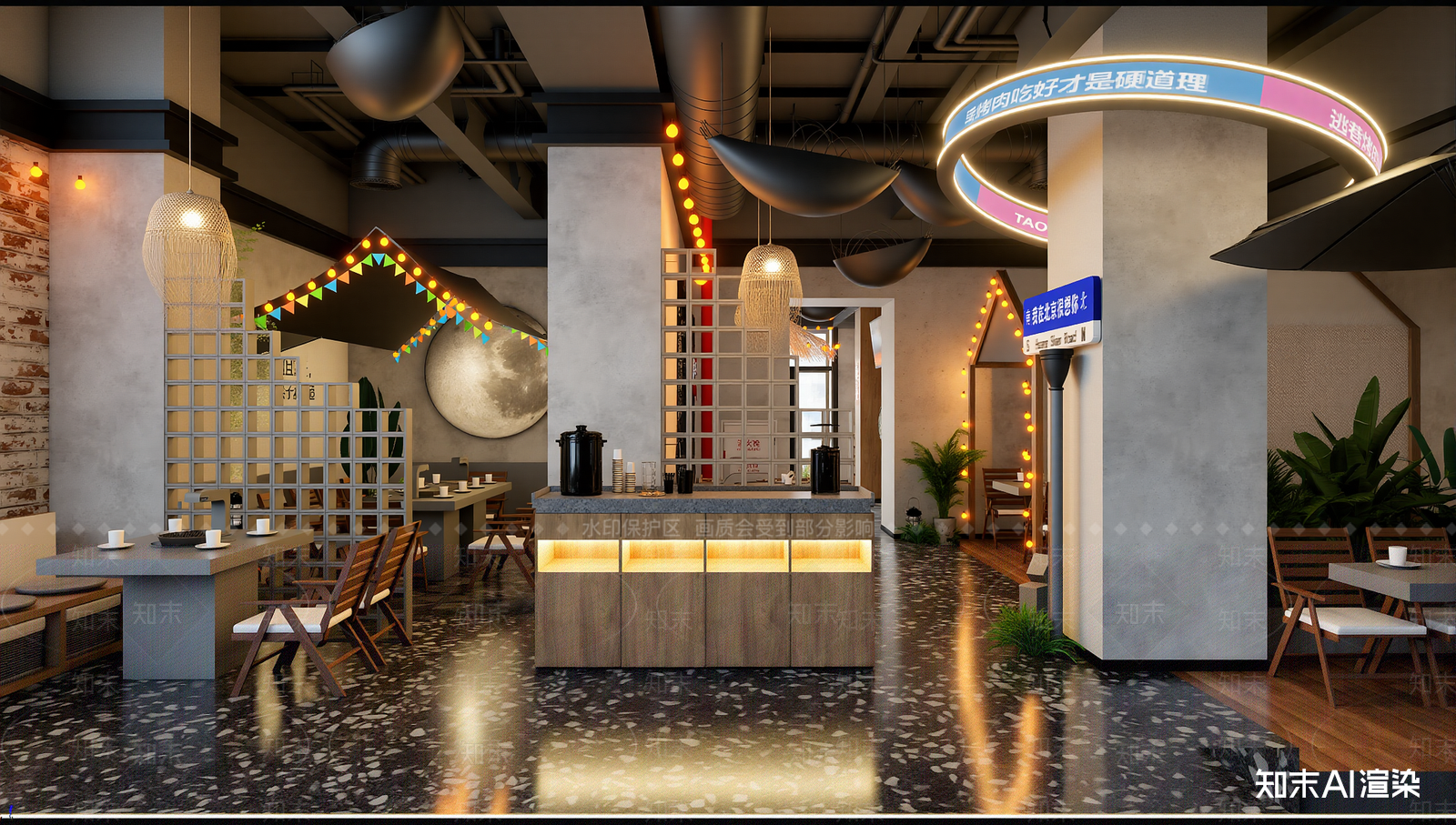 中式火锅店3D模型渲染效果图