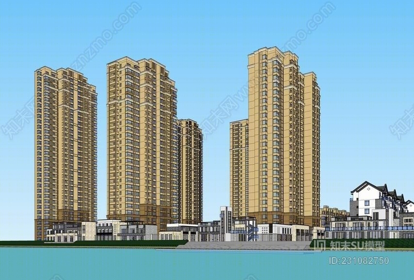 中式小区+中式商业街+新古典高层住宅SU模型下载【ID:231082750】