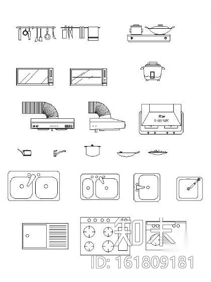 厨房用具图块cad施工图下载【ID:161809181】