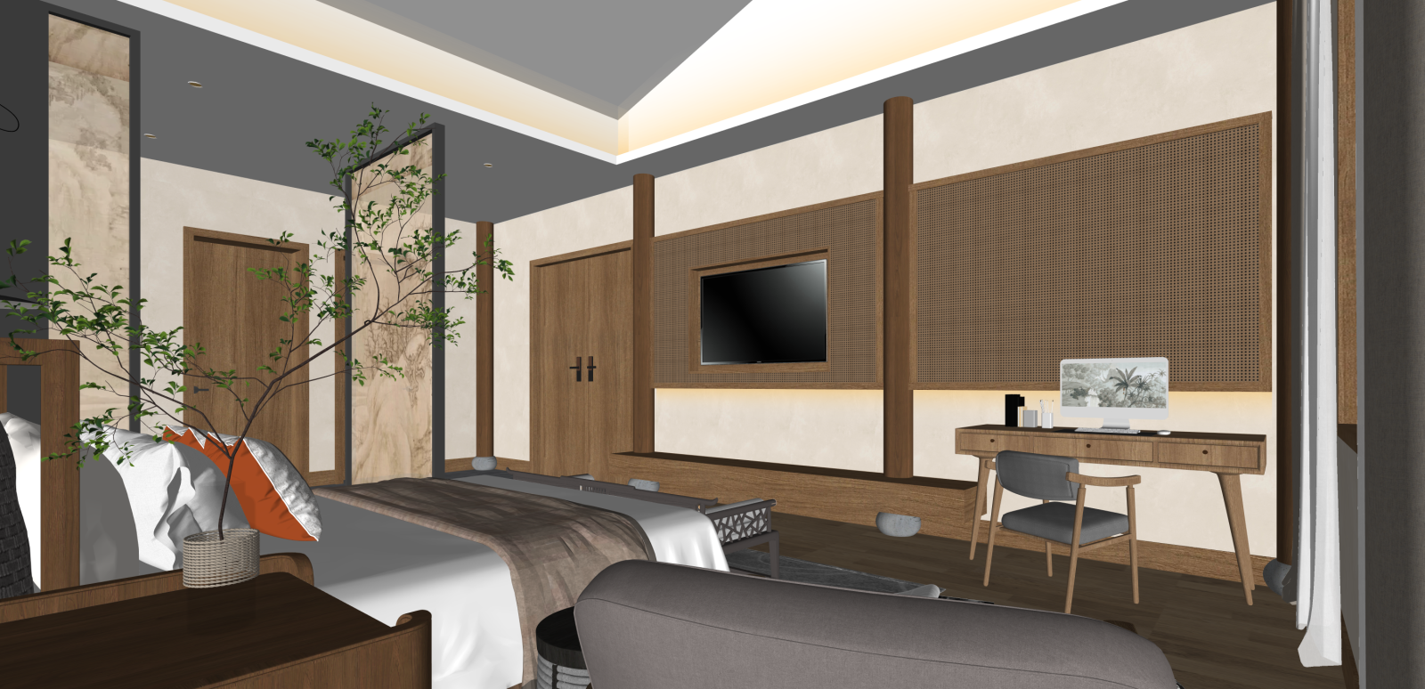 新中式酒店客房SU模型下载【ID:1215989891】