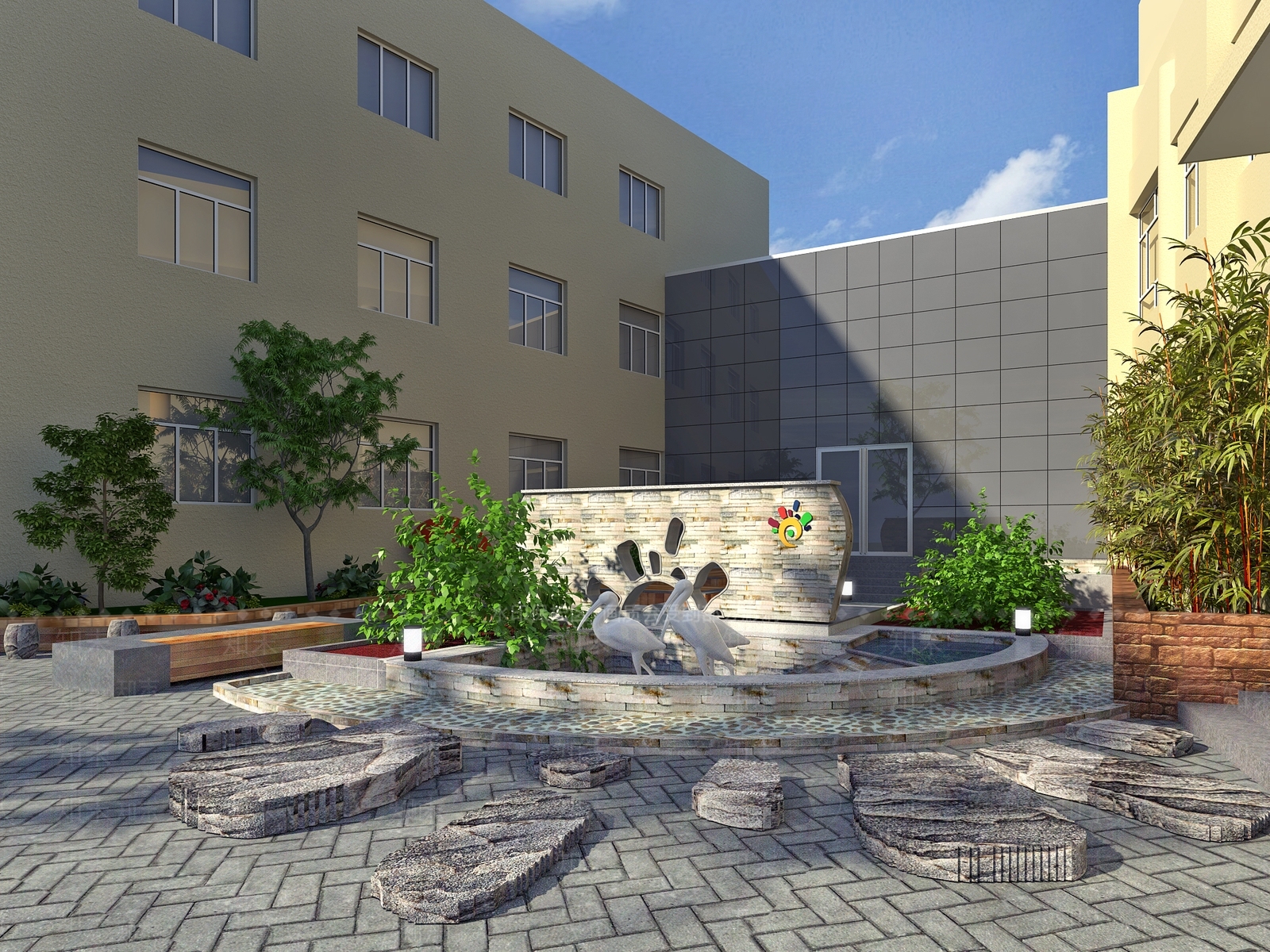 现代学校水池景观3D模型下载【ID:834472829】