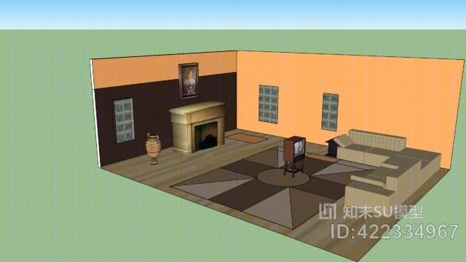简单的米色/棕色的客厅，休息室SU模型下载【ID:422334967】