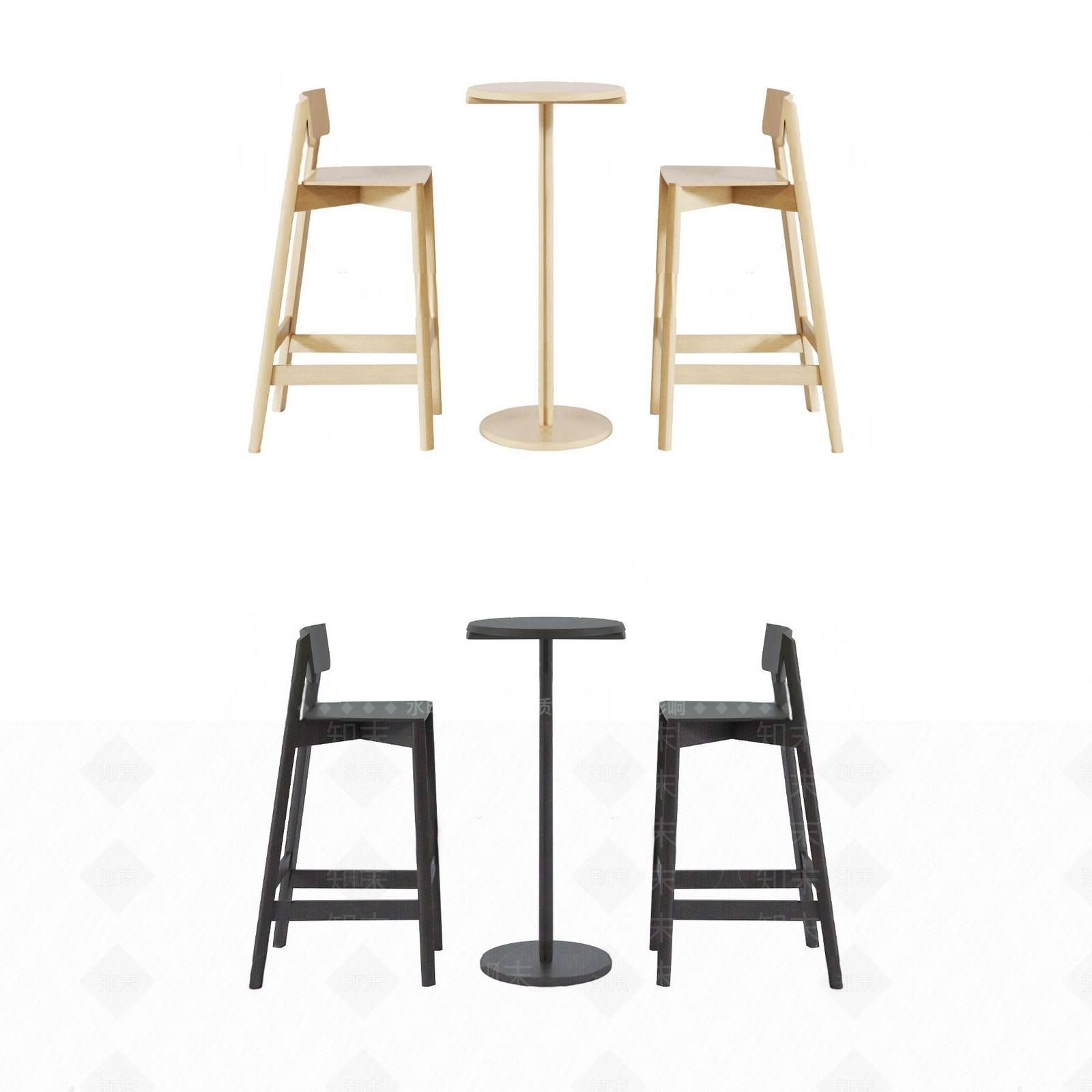 现代木质吧椅3D模型下载【ID:888397036】