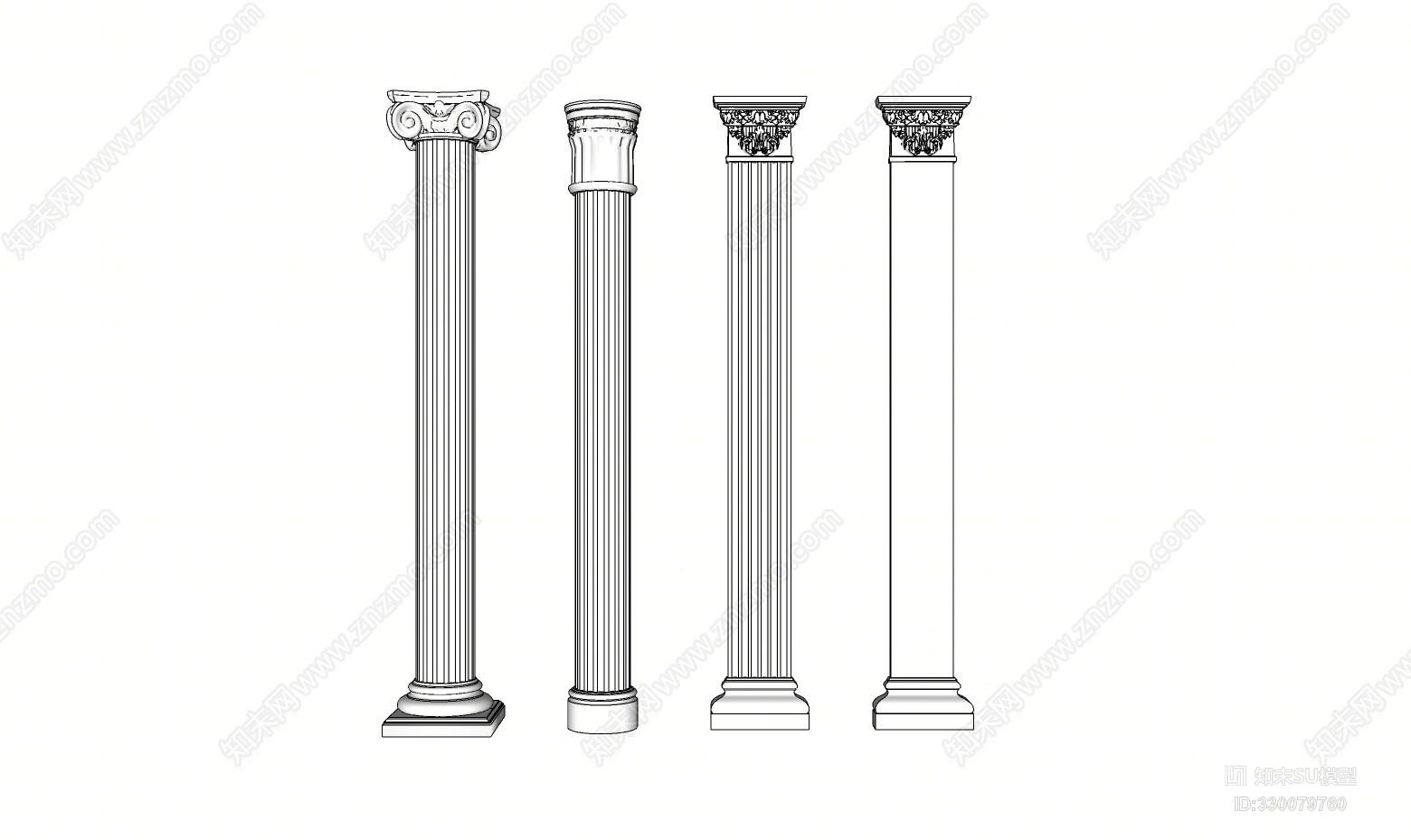 SU草图大师模型欧式构件罗马柱SU模型下载【ID:330079760】