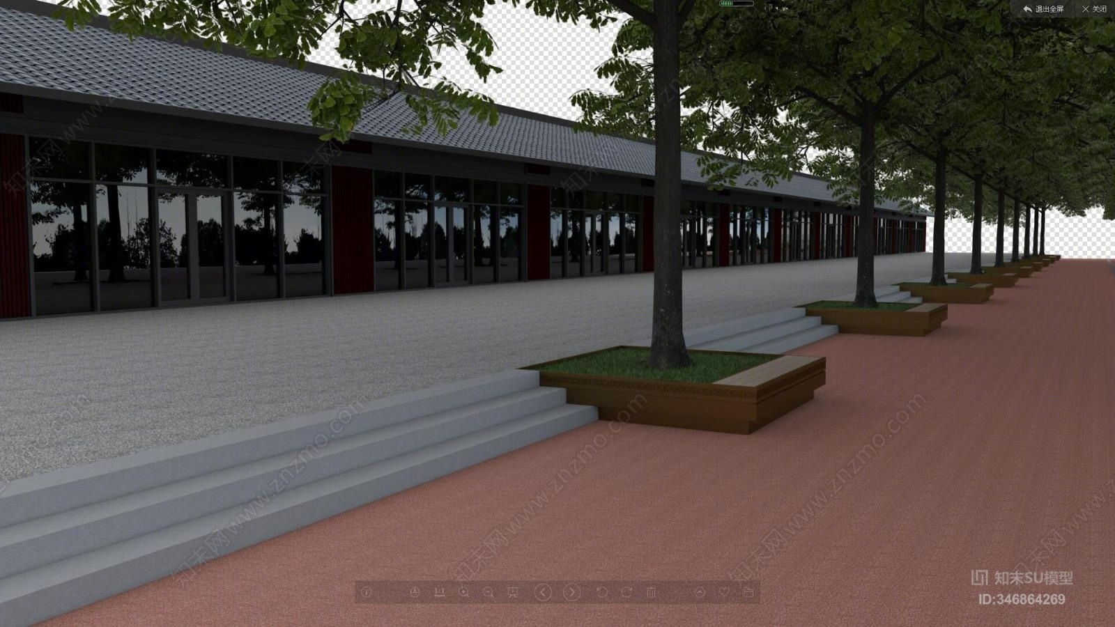 新中式商铺人行道SU模型下载【ID:346864269】