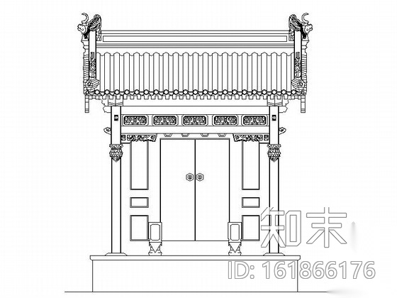 中式古典大门CAD图块施工图下载【ID:161866176】