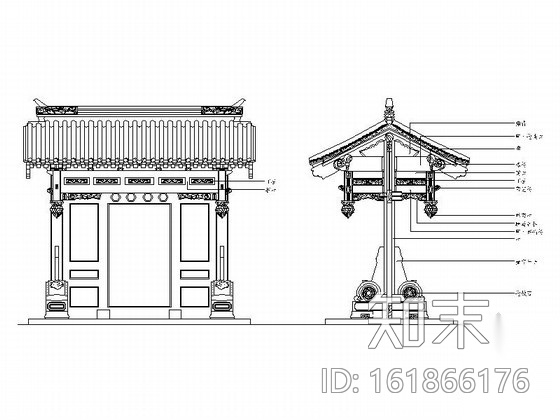 中式古典大门CAD图块施工图下载【ID:161866176】