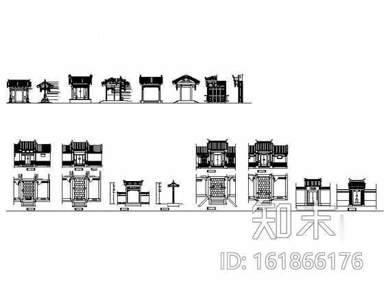 中式古典大门CAD图块施工图下载【ID:161866176】