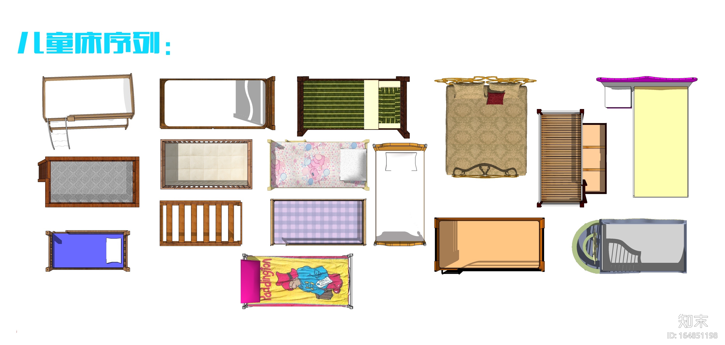 室内设计常用PSD彩色平面图块—床PSD图块cad施工图下载【ID:164851198】