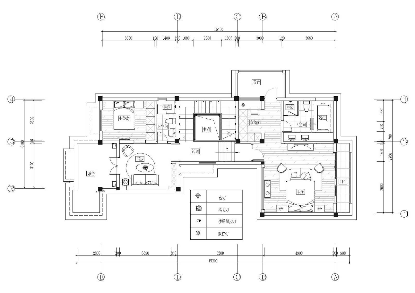 ​[福建]380㎡现代四居室别墅样板房施工图cad施工图下载【ID:160015102】