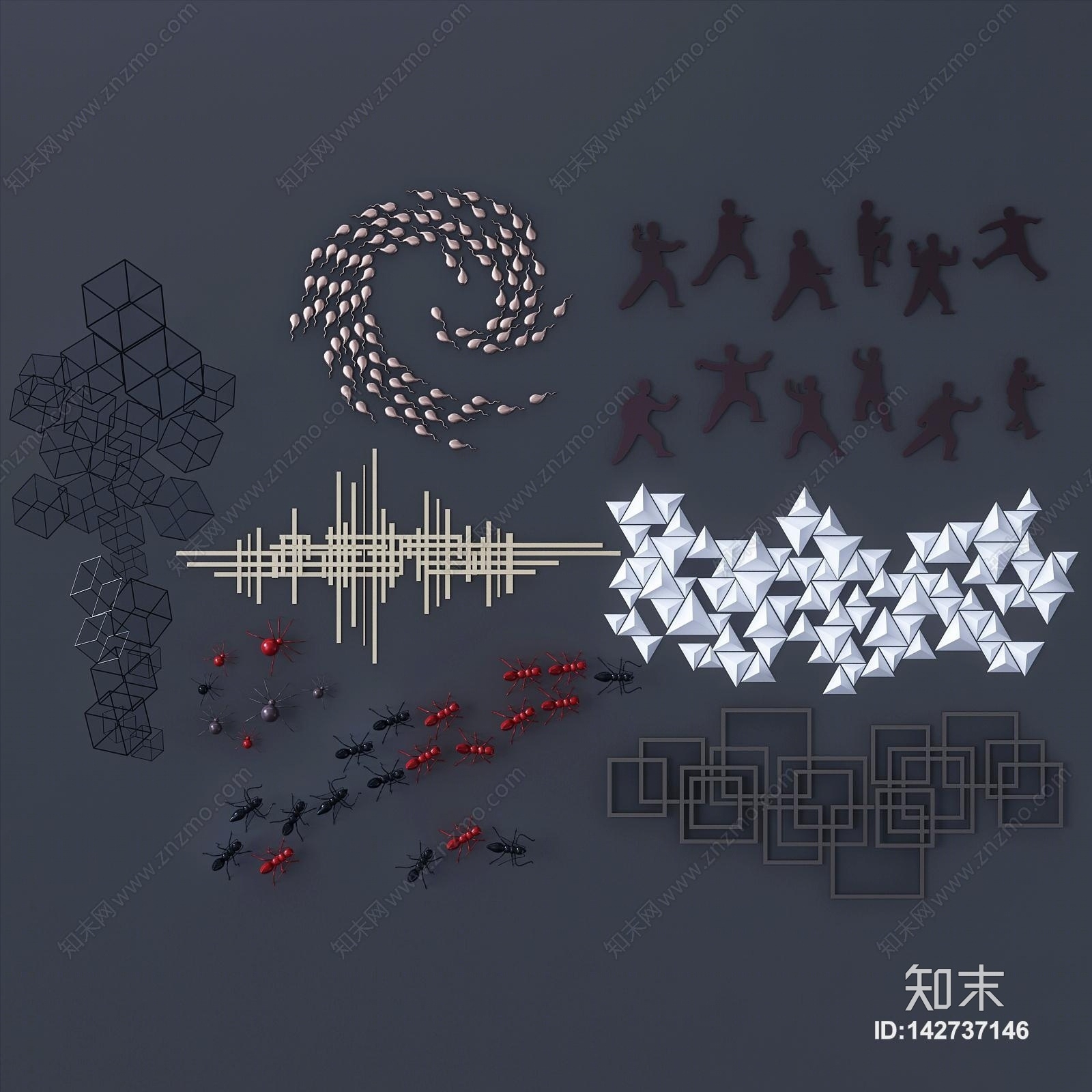 现代鹿角式树枝墙饰3D模型下载【ID:142737146】