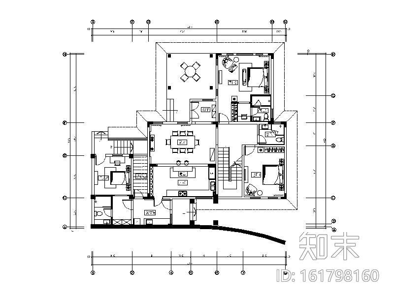 [河南]托斯卡纳风格别墅设计CAD施工图（含效果图）cad施工图下载【ID:161798160】