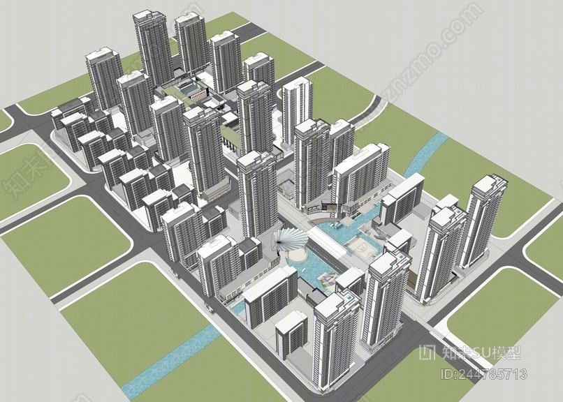 现代高层住宅+商业+示范区SU模型下载【ID:244785713】