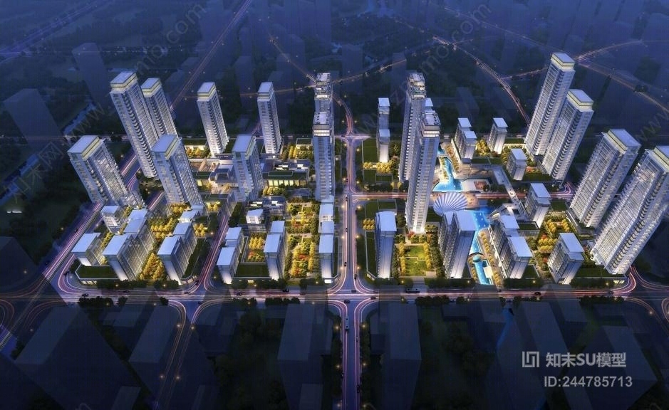 现代高层住宅+商业+示范区SU模型下载【ID:244785713】