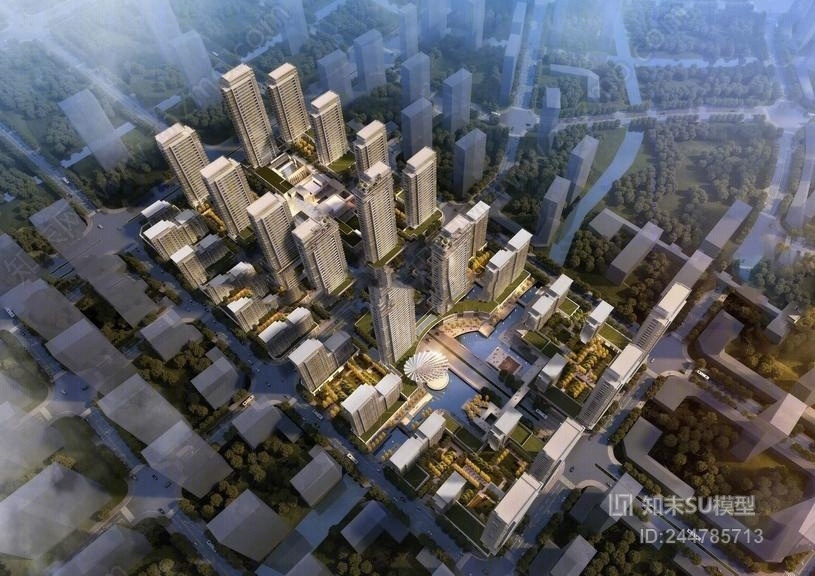 现代高层住宅+商业+示范区SU模型下载【ID:244785713】
