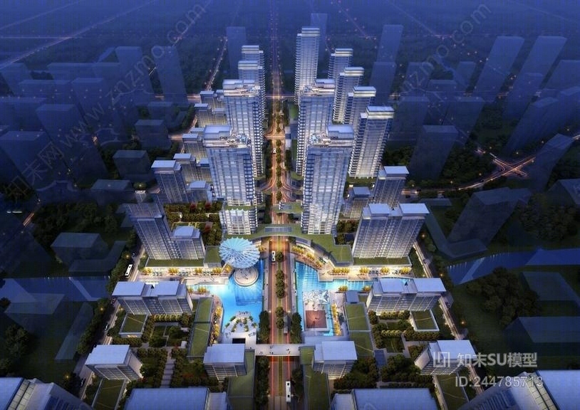 现代高层住宅+商业+示范区SU模型下载【ID:244785713】