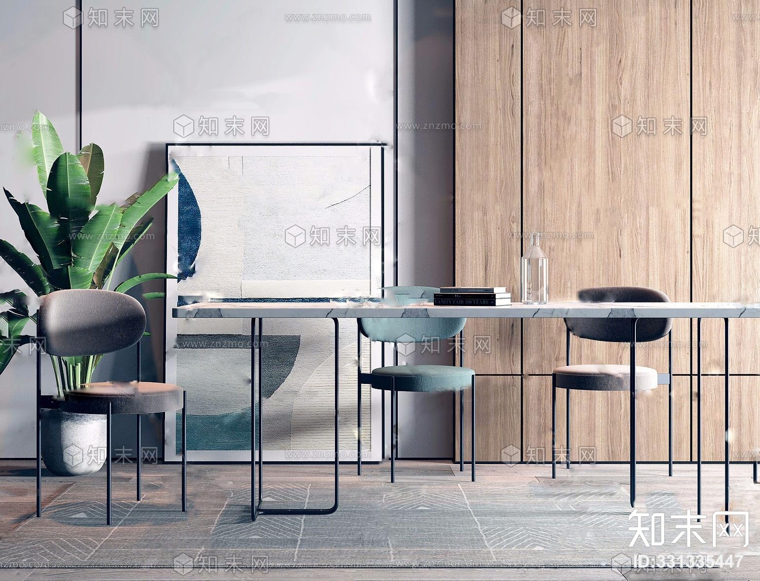 现代方形铁艺餐桌椅3D模型下载【ID:331335447】