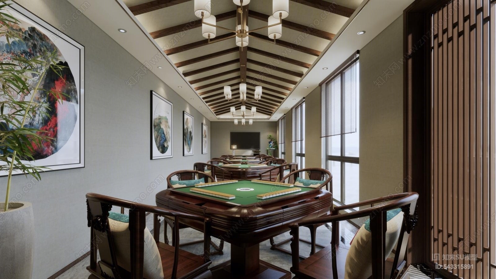 中式棋牌室SU模型下载【ID:543315891】