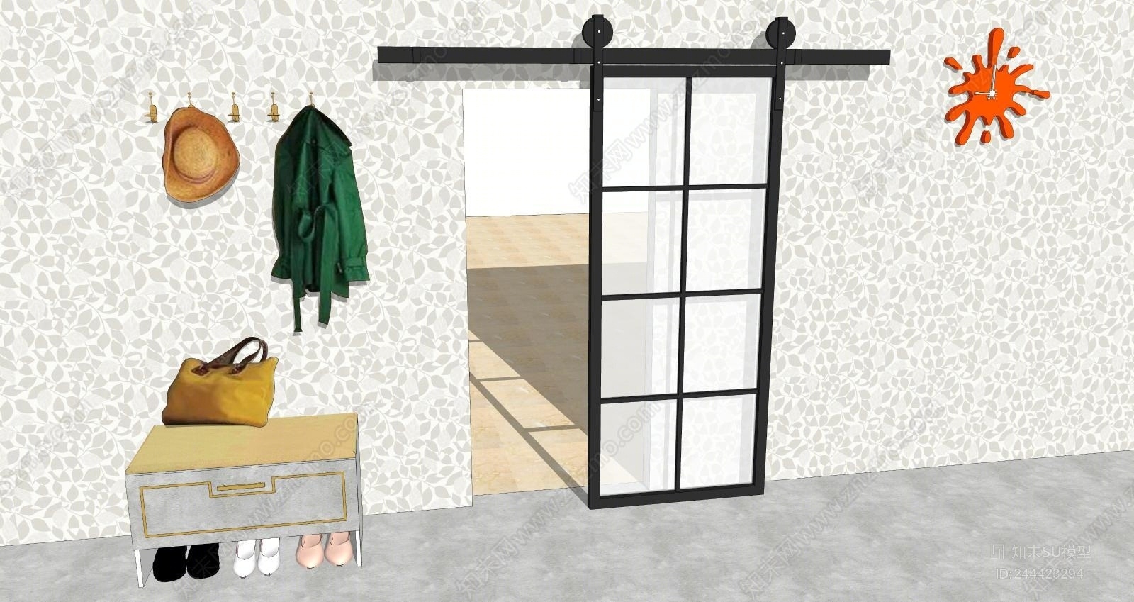 现代滑轨门SU模型下载【ID:244423294】