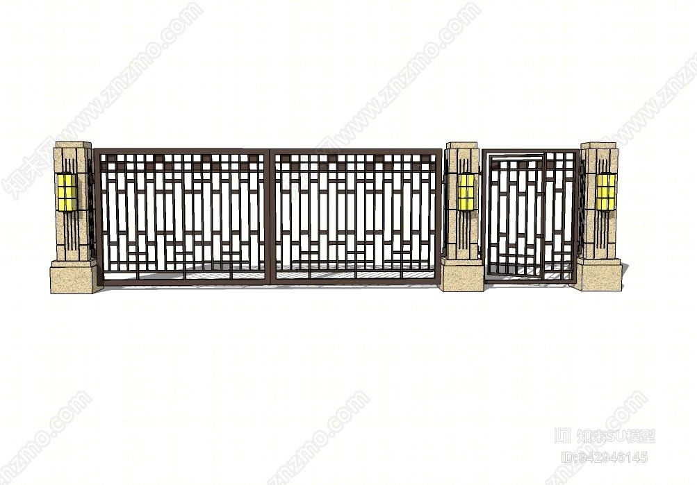 欧式铁艺门SU模型下载【ID:942946145】