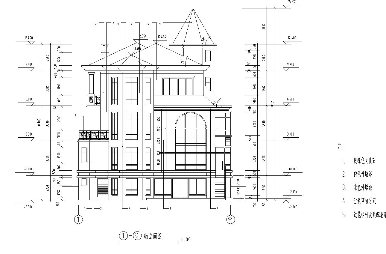 3层独栋别墅建筑施工图设计cad施工图下载【ID:149888153】