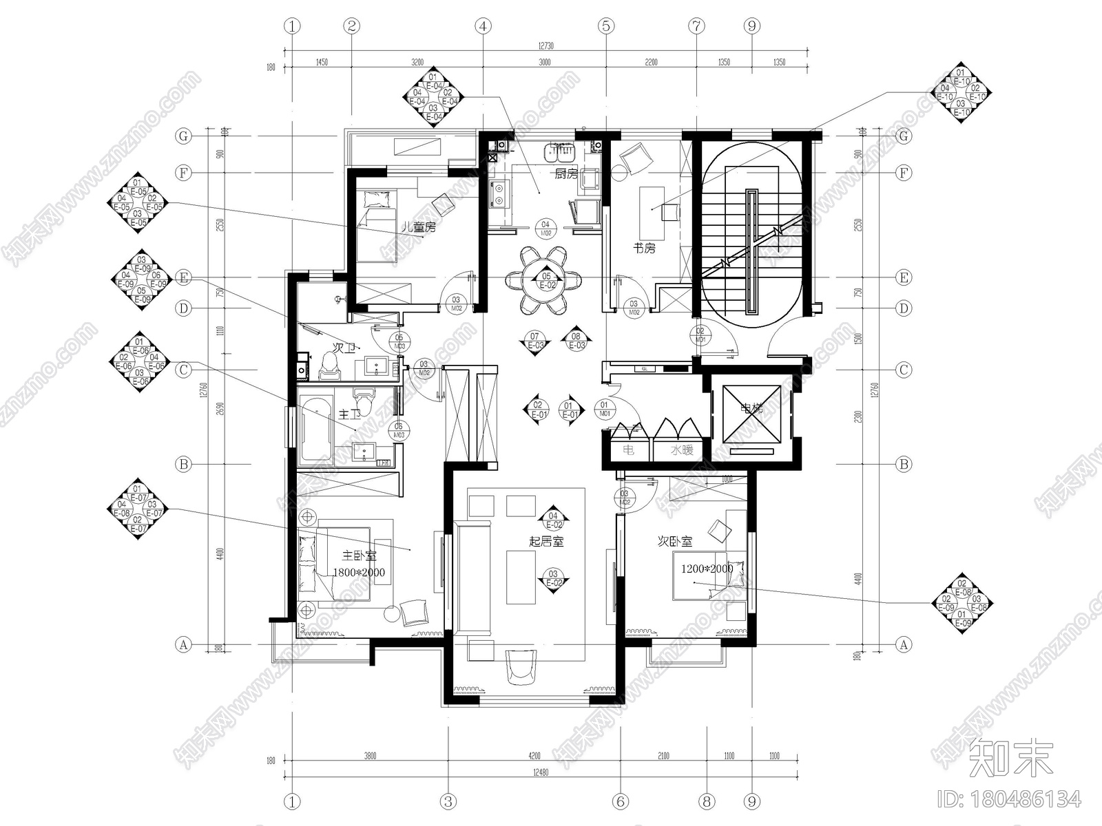 [北京]135㎡现代三居家装样板间装修施工图cad施工图下载【ID:180486134】