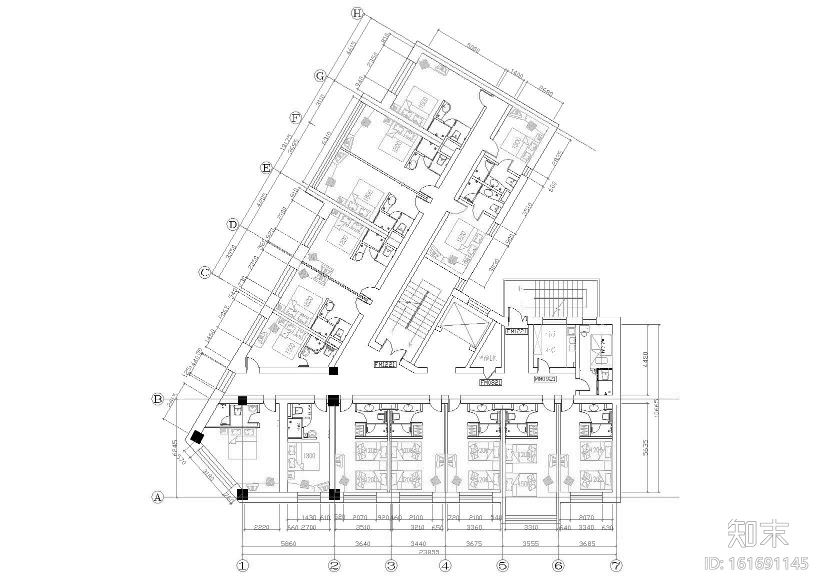 [黑龙江]汉庭快捷酒店哈尔滨远东宾馆施工图cad施工图下载【ID:161691145】