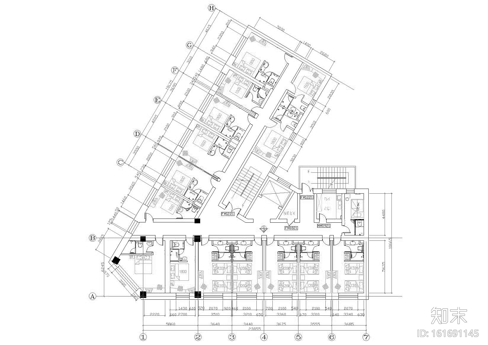 [黑龙江]汉庭快捷酒店哈尔滨远东宾馆施工图cad施工图下载【ID:161691145】