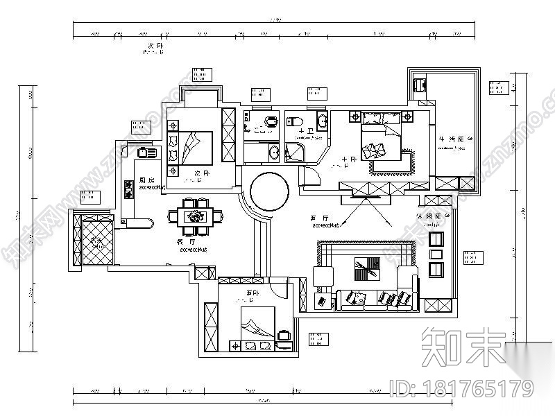 [湖南]新中式错层江景房设计施工图（含效果图）cad施工图下载【ID:181765179】