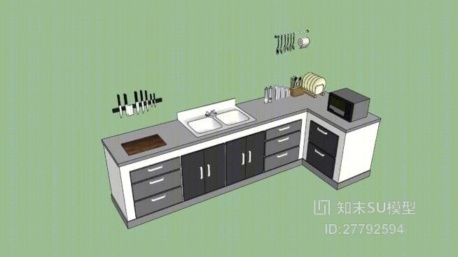 家居封闭厨房SU模型下载【ID:27792594】