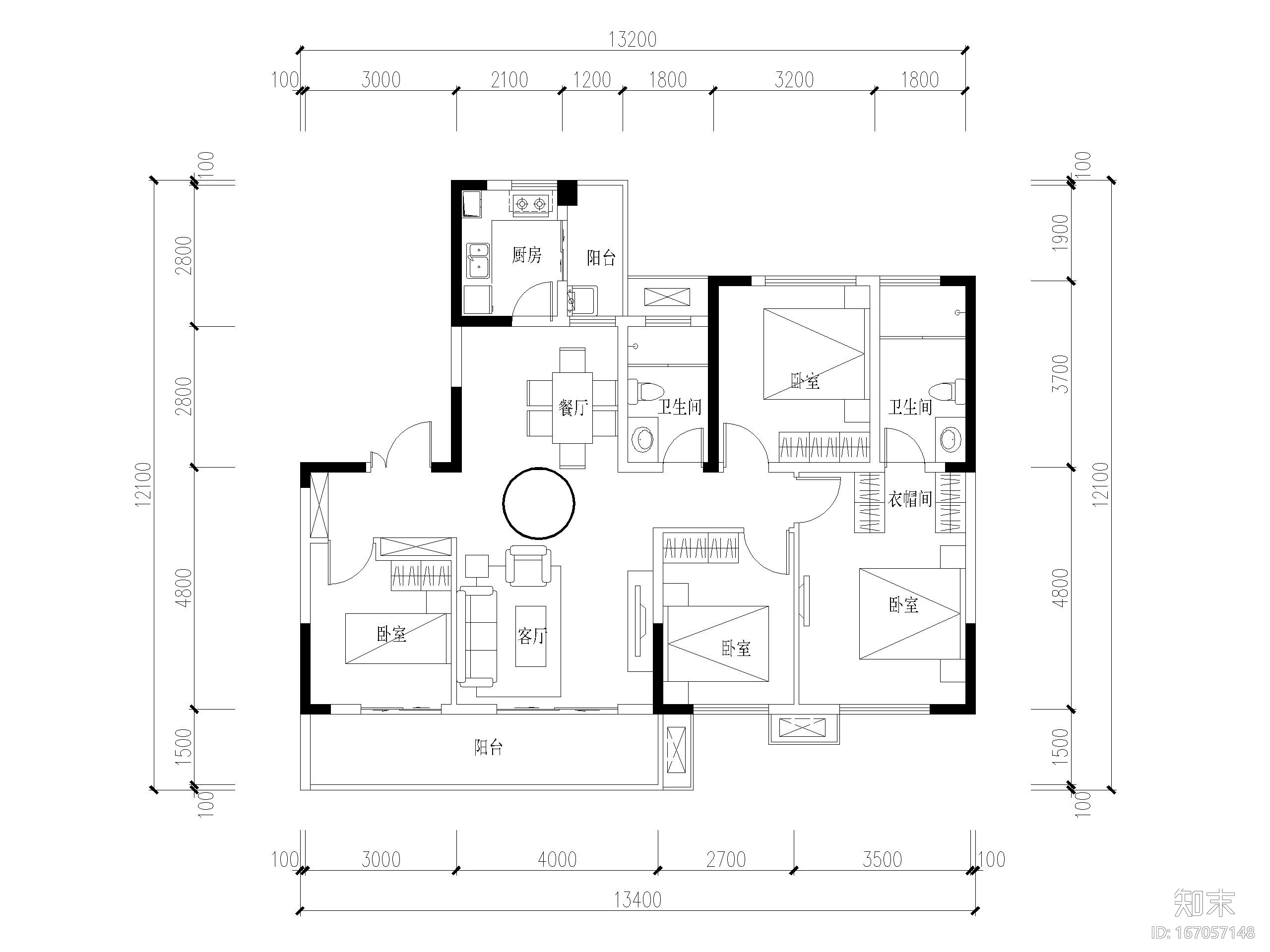 高层住宅3梯7户全三房刚需户型设计（2020）cad施工图下载【ID:167057148】