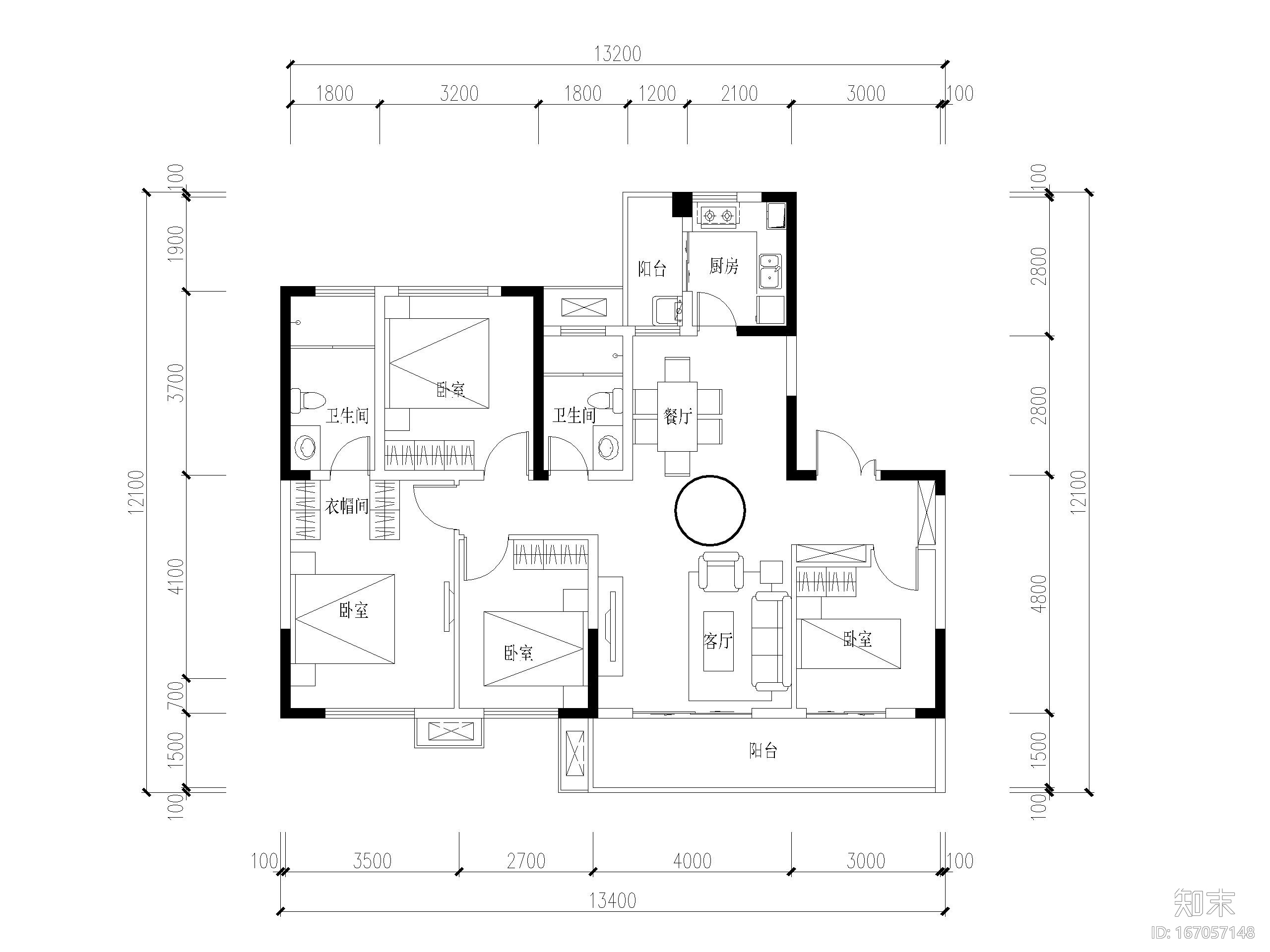 高层住宅3梯7户全三房刚需户型设计（2020）cad施工图下载【ID:167057148】